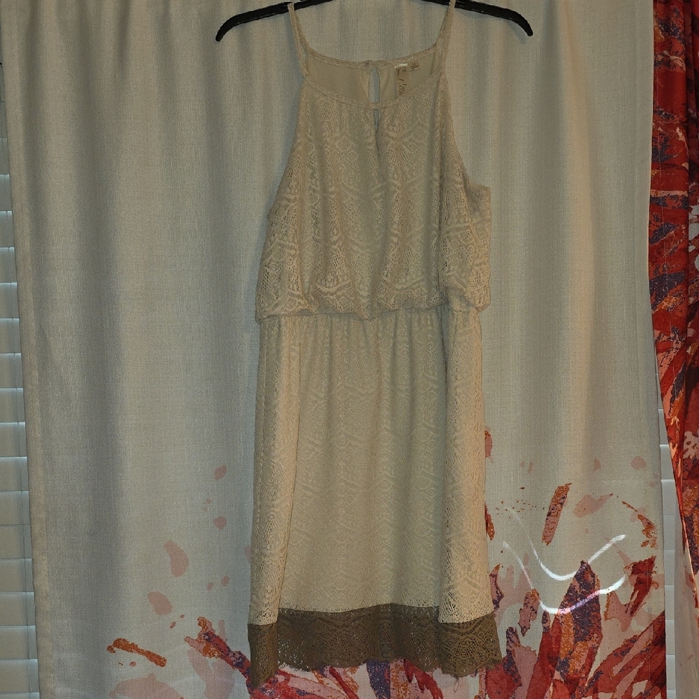 +Elegant Cream Lace Midi Dress